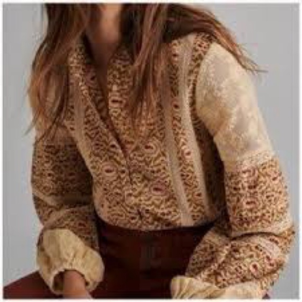 Anthropologie‎ Eze Sur Mer Patterned Long Sleeved Button Up Size Small EUC
